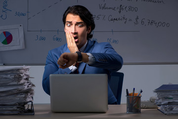 Young elegant financial specialist working in the office night t