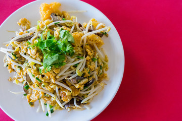 Stir-Fry Fish Maw on red background 