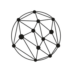 Icon of social network. Sphere with polygonal elements. Atom. Network. Science icon.