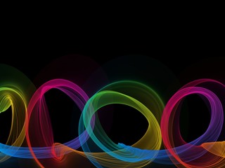 Abstract colorful neon smoke wave lights on black background