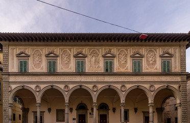 Fototapeta na wymiar The exterior of the Forteguerriana library in Pistoia, Tuscany, Italy