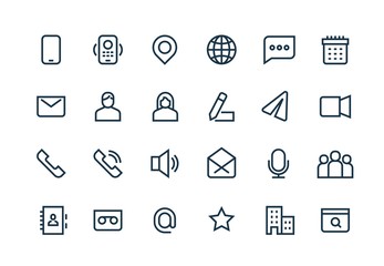 Contact line icons. Phone website mail, business personal information, url address, home office location. Web vector symbols