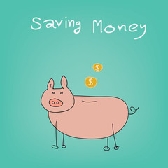 Pig piggy bank with coins vector illustration in flat style. The concept of saving or save money or open a bank deposit. The idea of an icon of investments in the form of a toy pig piggy bank