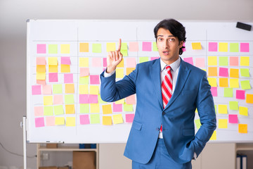 Young handsome employee with many conflicting priorities 