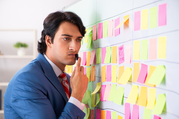 Young handsome employee with many conflicting priorities 
