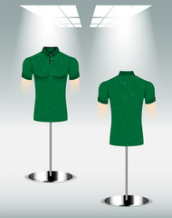 Polo shirt design back and front, Green color with texture template