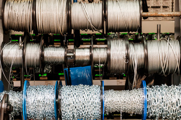 Sling rope metal rope. there is also a chain. rack in a small store