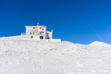 Winter landscape of the shelter of Velouchi mountain in Karpenissi, Evritania, Greece