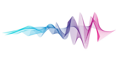 Wave of the many colored lines. Abstract wavy stripes on a white background isolated. Creative line art. Design elements created using the Blend Tool. 