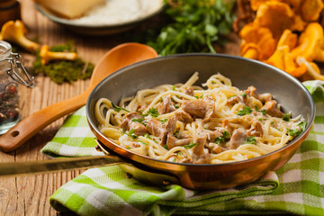 Spaghetti with mushroom chanterelles