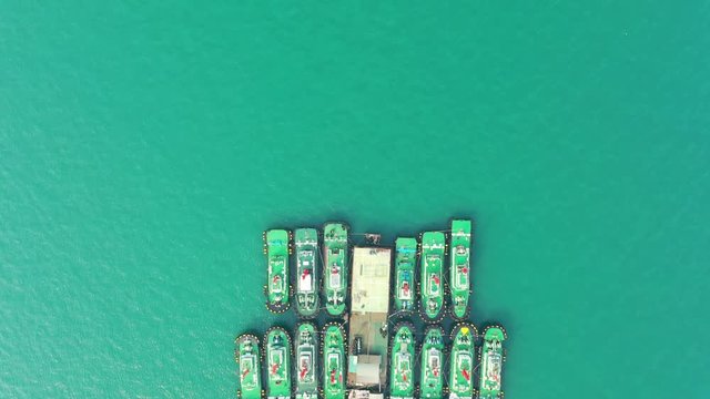 Aerial view. top view of the ship carrying the lpg and oil tanker in the sea port. For energy export and import business for transportation. 4k