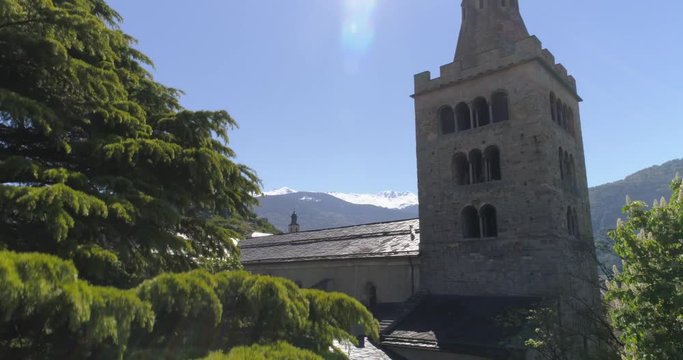 Climbing up church tower in Sion - Aerial 4K - Phantom 4 PRO