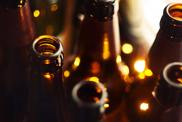 many bottles of brown glass, intended for drinking alcoholic beverages
