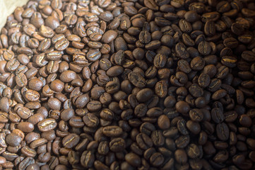 Coffee beans in a large bag