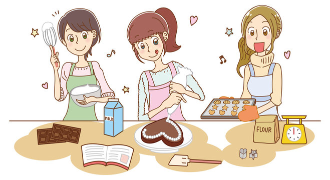 お菓子作りをする女性のイラスト