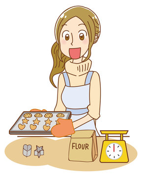 クッキーを焼く女性のイラスト