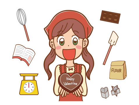 手作りチョコを持つ女の子のイラスト