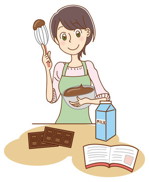 チョコクリームを作る女性のイラスト