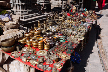 Fototapeta na wymiar Souvenirs offered on a market, Kathmandu, Nepal