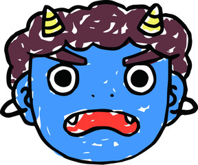 Hand-drawn cute blue demon's face