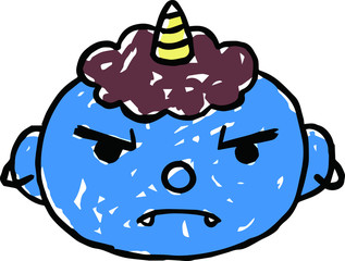 Hand-drawn cute blue demon's face