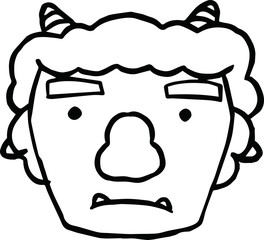 Hand-drawn cute demon's face outline