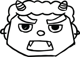 Hand-drawn cute demon's face outline