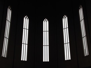 Large Bright Gothic Church Windows in Daylight