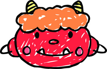 Hand-drawn cute red demon's face