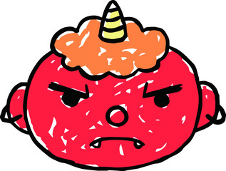 Hand-drawn cute red demon's face