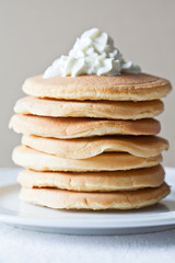 Bunch Of Homemade Pancakes With Whipped Cream And Chocolate