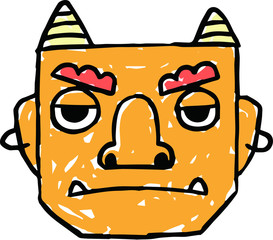Hand-drawn cute yellow demon's face
