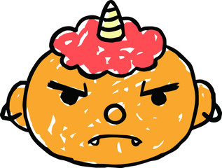 Hand-drawn cute yellow demon's face