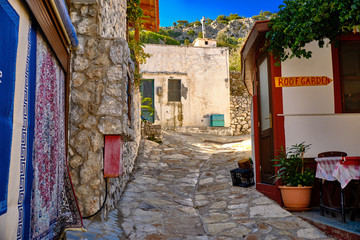 Street in the city of Fanes on the island of Rhodes in Greece
