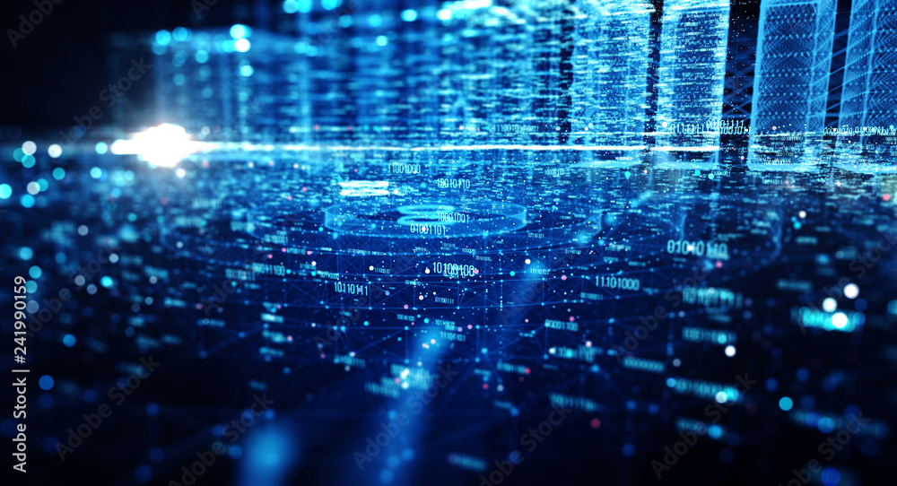 Aufkleber Abstract illustration of a data channel. Motion of digital data flow. Transferring of big data. Binary code processing. Transfer and storage of data sets