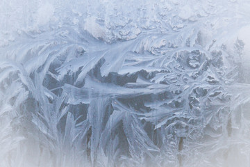 Frosty patterns on a frozen ice box in the early morning