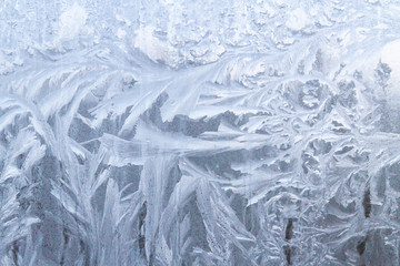 Frosty patterns on a frozen ice box in the early morning