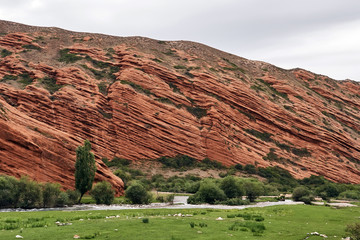 Amazing Red Mountain range of Jeti Oguz (Seven bulls Rock Canyon) Kyrgyzstan