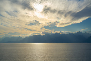 Mountain, sea and sky background