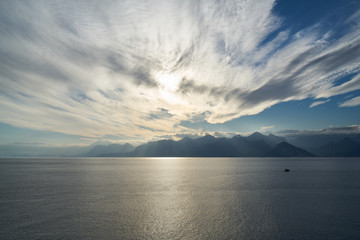 Mountain, sea and sky background