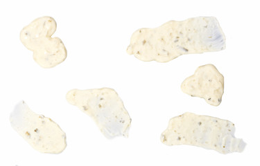 Splash tartar sauce .Brush strokes  tartar sauce  isolated on white background.Top view.