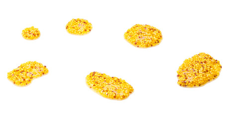 Brush strokes  mustard sauce, wholegrain mustard  isolated on white background.