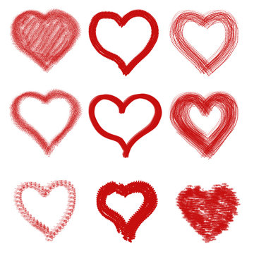 Group of collect writing heart on white background