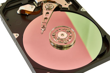 Disassembled colorful hard drive from the computer