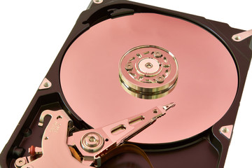 Disassembled colorful hard drive from the computer