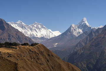 Everest, Lhotse, Ama Dablam mountain peak view in clearly day, Himalayas mountain, Nepal