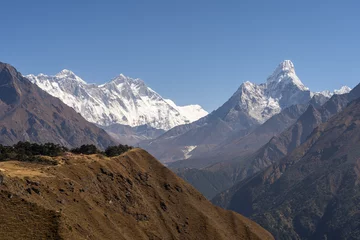Papier Peint photo autocollant Ama Dablam Everest, Lhotse, vue sur le sommet de la montagne Ama Dablam en clair jour, montagne de l& 39 Himalaya, Népal