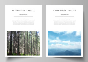 Templates for brochure, magazine, flyer, booklet or annual report. Cover design template, abstract vector layout in A4 size. Colorful background, travel business, natural landscape in polygonal style.
