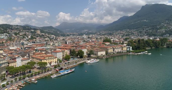 Lugano center approach - Aerial 4K