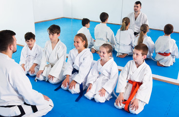 Fototapeta na wymiar Young children in karate class
